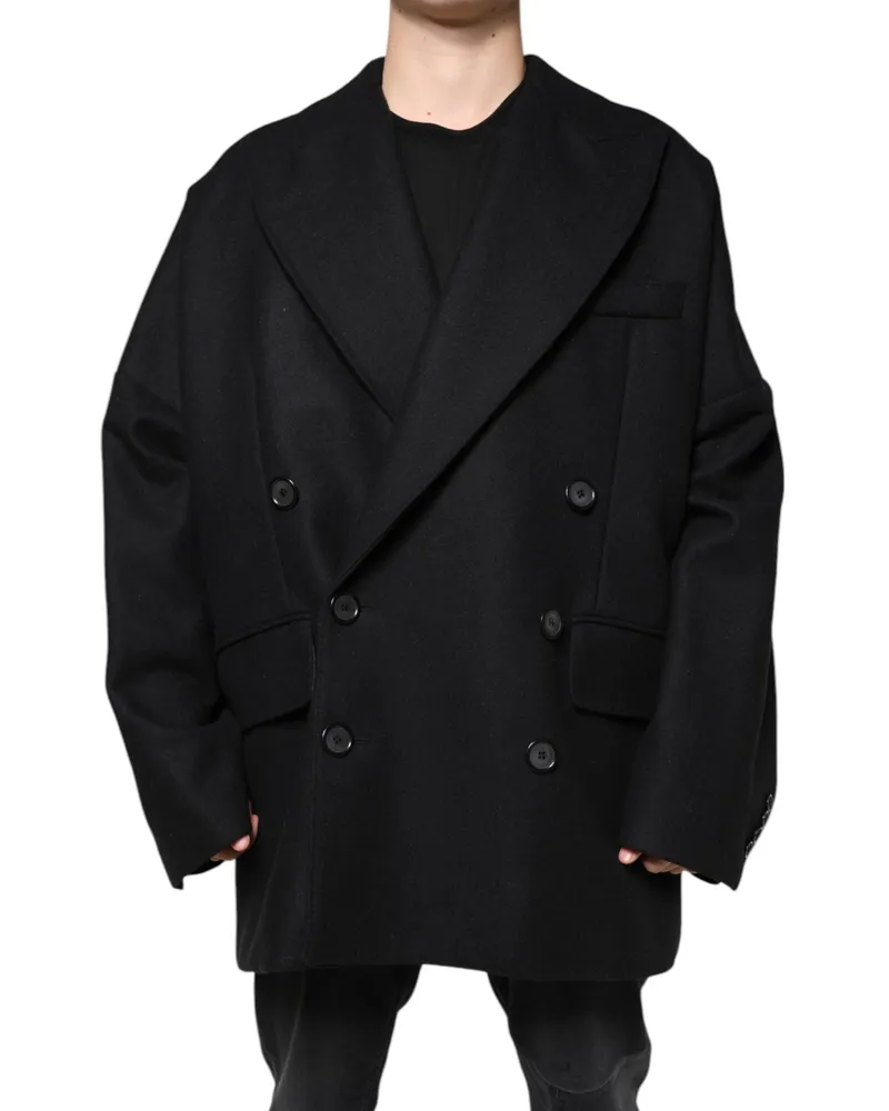 Dolce & Gabbana Black Wool Double Breasted Men Coat Jacket Virgin Nylon Clothing Black