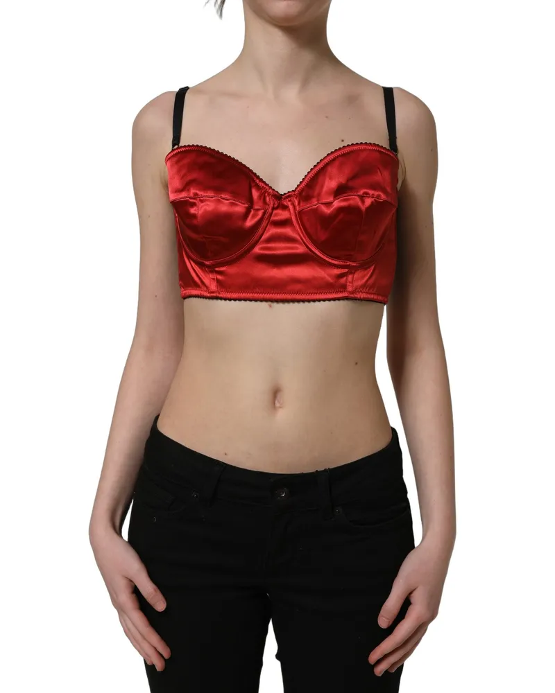 Dolce & Gabbana Women Red Polyester Satin Bustier Cropped Tank Top Elastane Red