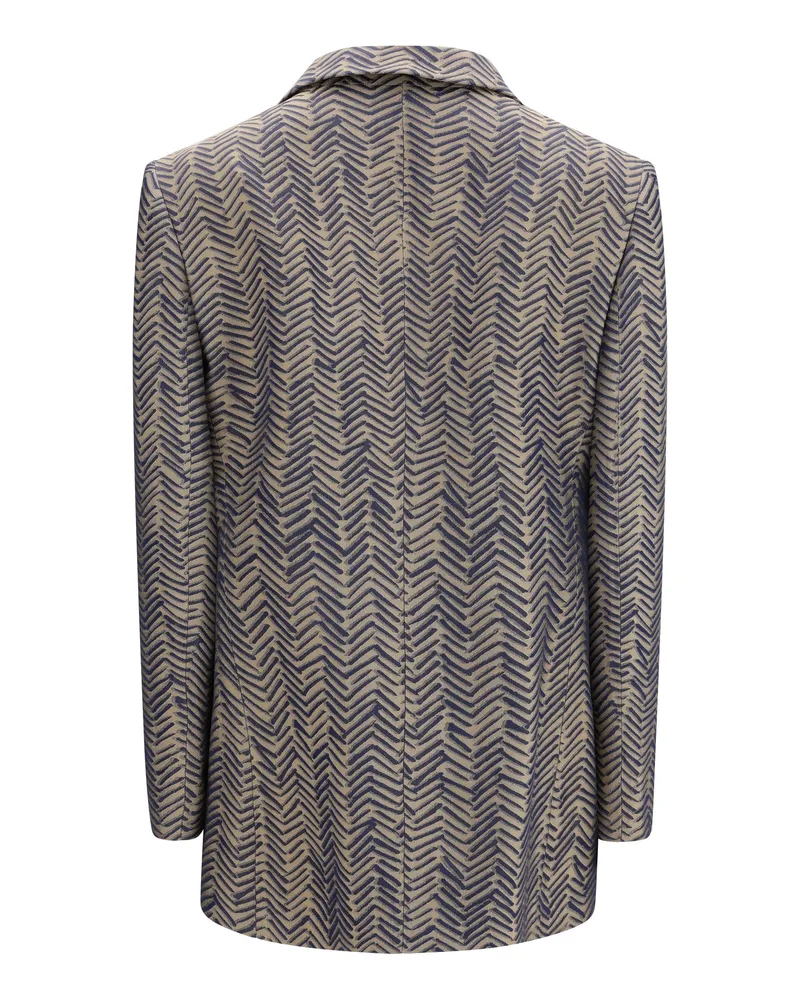 Giorgio Armani Women's Single-Breasted Jacket Cchevron Jacquard Viscose Medieval Blue Blazers & Vests Blue
