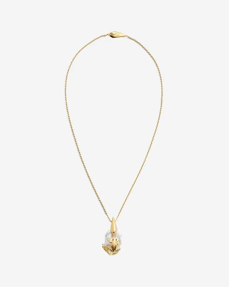 Bottega Veneta Women's Necklace Frog With Pearl, White Sterling Silver White