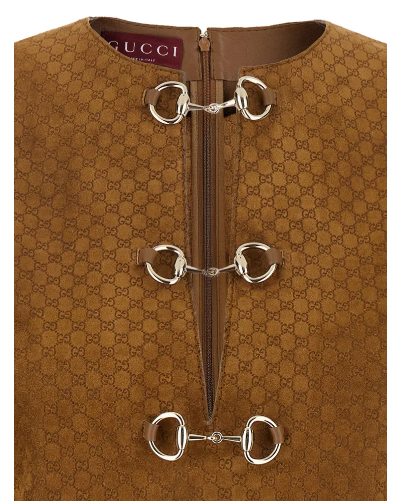 Gucci Women's Brown Dress With Horsebit Details Cow Brown