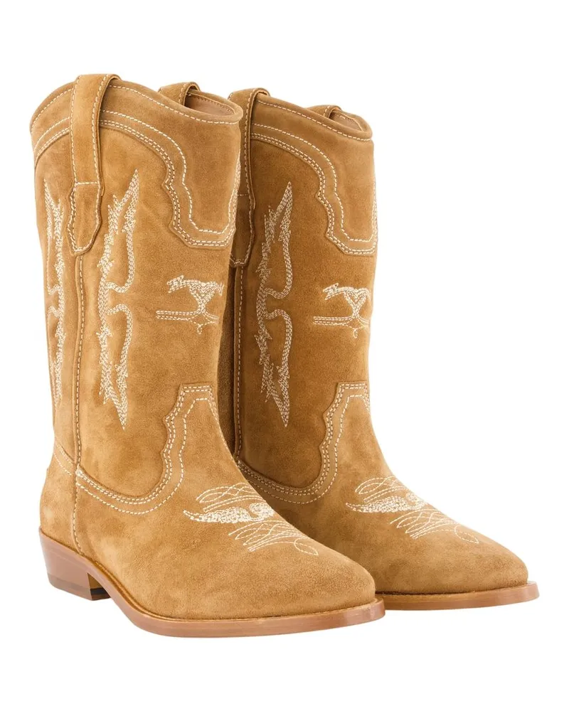 Zadig & Voltaire Women's Tex Western Ankle Boots -  Leather Brown Cowhide Shoes Ankle-Boots Brown