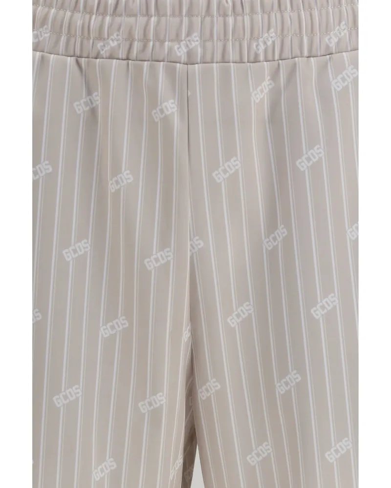 GCDS Men's Track Pants Pinstripe Sandshell-Bone Polyester Trousers Sandshell/bone Beige