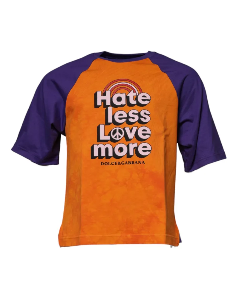 Dolce & Gabbana Men Orange Purple Graphic Print Short Sleeves T-Shirt Cotton Orange