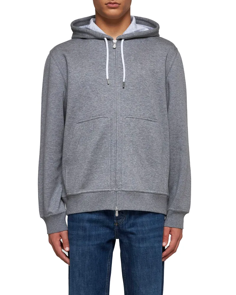Brunello Cucinelli Men's Zip-Up Sweatshirt Grey Cotton Sweatshirts Sweater Gray