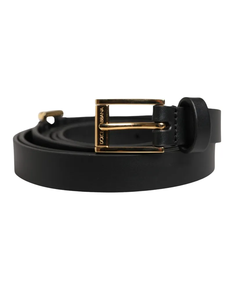 Dolce & Gabbana Men Black Leather Classic Metal Buckle Belt Calf Black