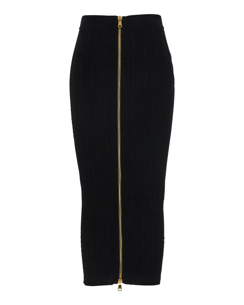 Balmain Women's Black Skirt With Logo Buttons And Zip Closure Viscose Black