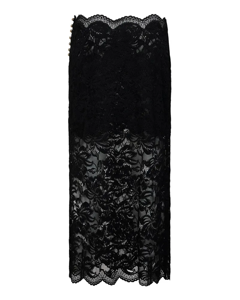 Paco Rabanne Women's Midi Skirt Black Floral Lace Polyamide Black