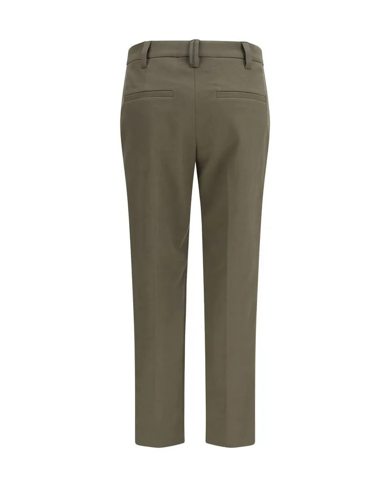 Brunello Cucinelli Women's Bicolor Cotton Dress Pants Brown