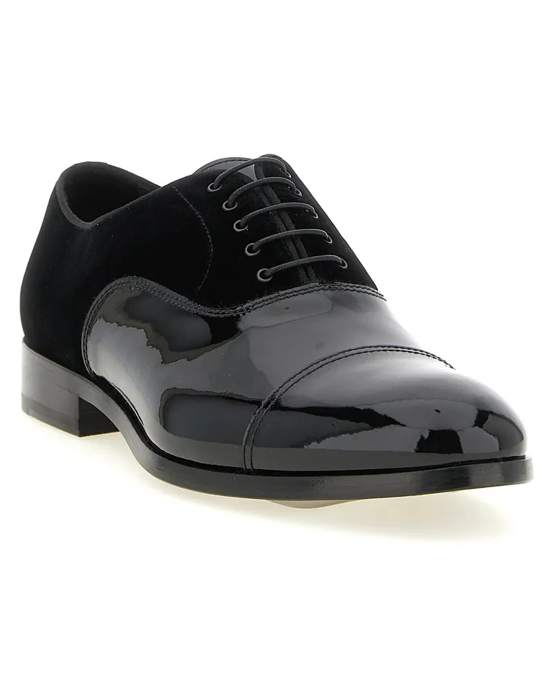 Doucal´s Patent Leather and Velvet Oxford — Black Black