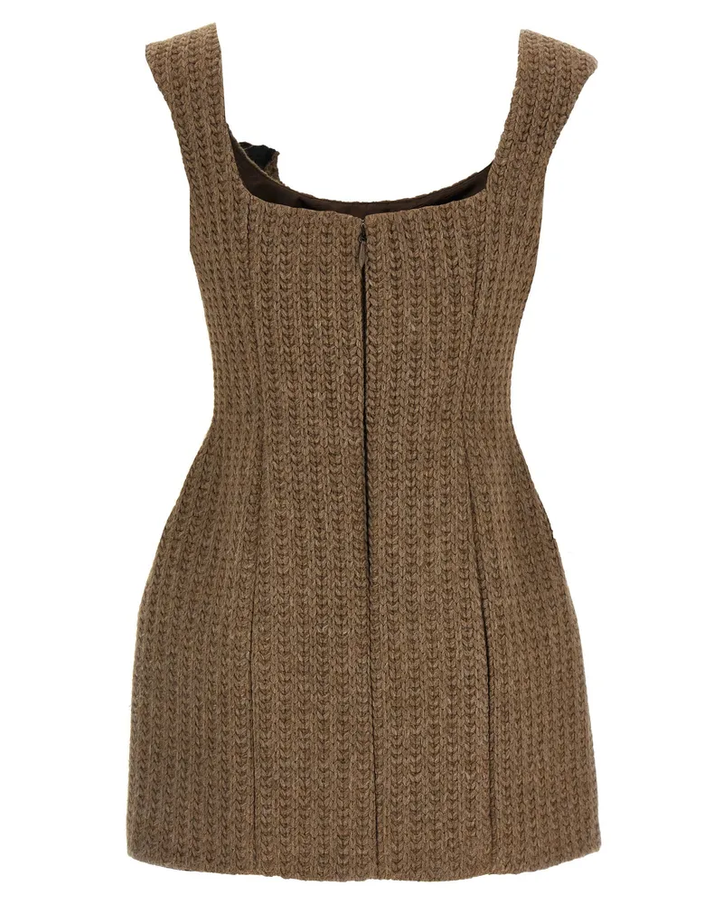Giuseppe di Morabito Ribbed Wool Knit Mini Dress — Taupe Taupe