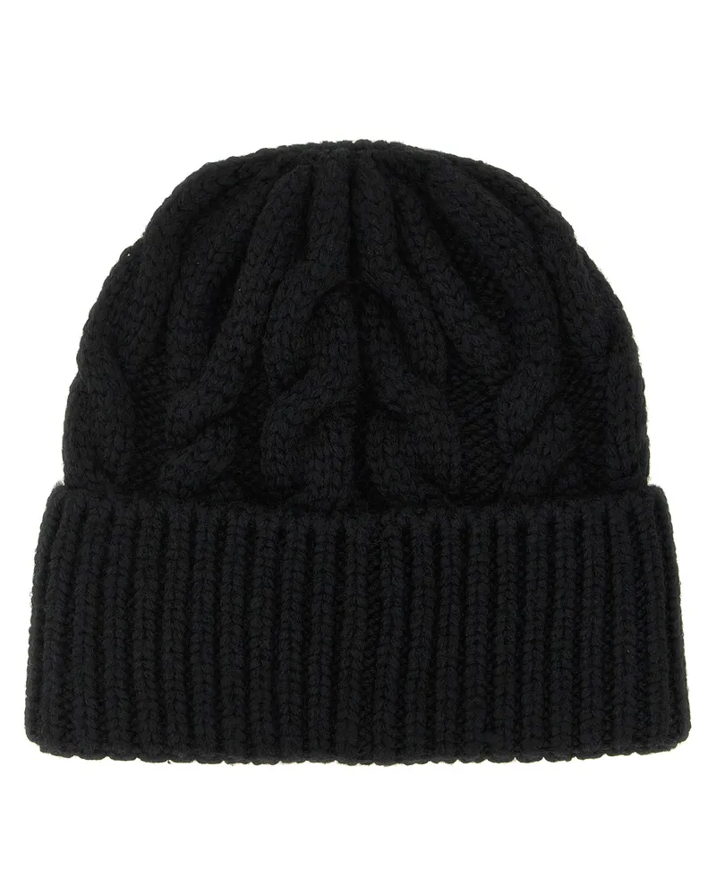Moncler MO344157BM Virgin Wool Cable-Knit Beanie — Black Black