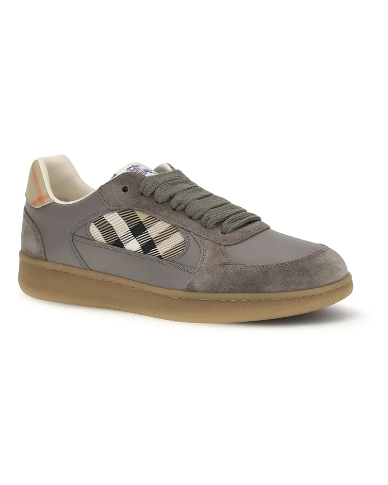 Burberry Men's Terrace Leather And Check Sneakers Tower-Sand Ip Tower/sand Gray