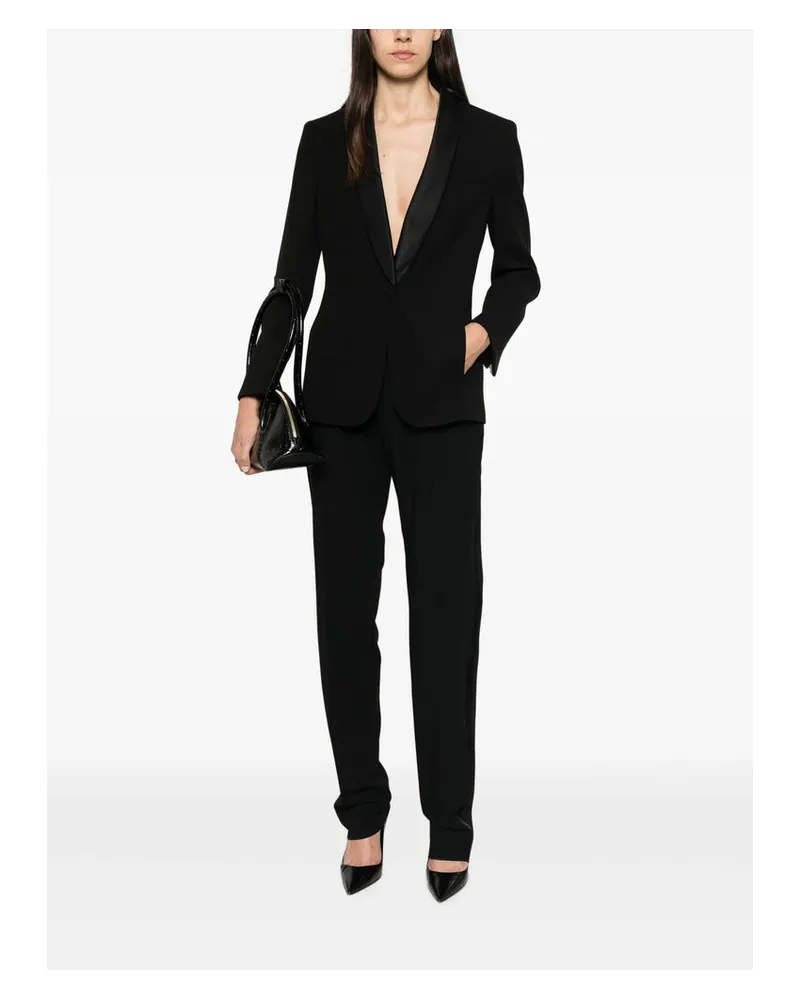 Giorgio Armani Satin-Trimmed Virgin Wool Trousers — Black Black