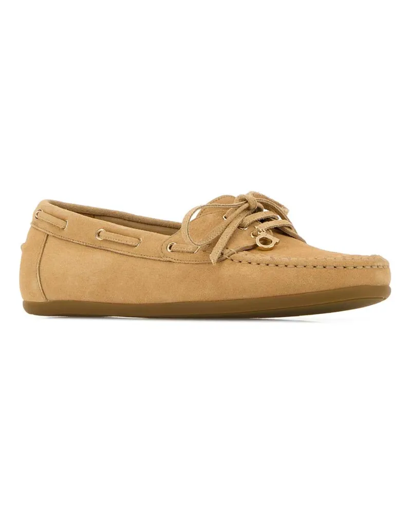 Ferragamo Women's Beige Suede Flippy Loafers Ligcamnewbis Mocassini Beige