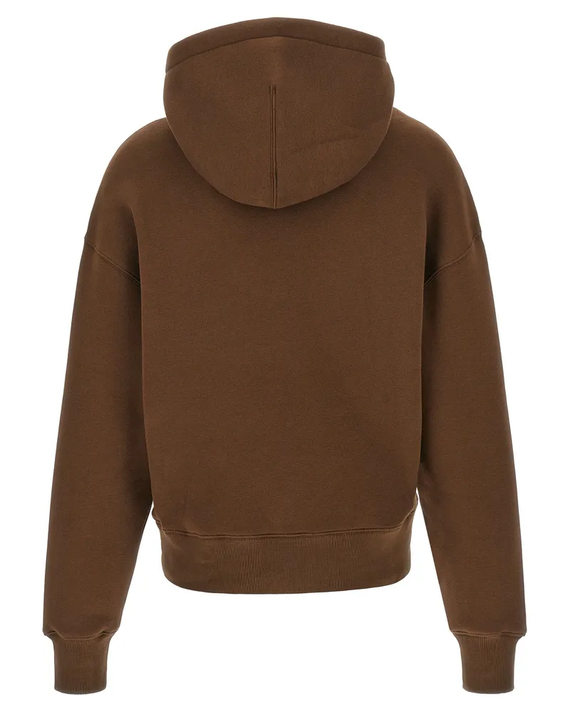 AMI Paris Logo-Embroidered Cotton Hoodie — Brown Brown