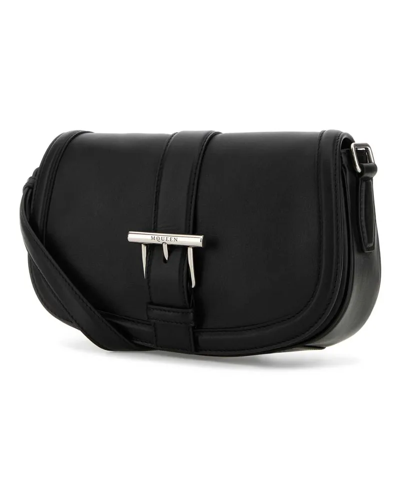 Alexander McQueen Women's Black Leather Satchel Crossbody Bag Blacksilver T-Bar Borse A Tracolla Black