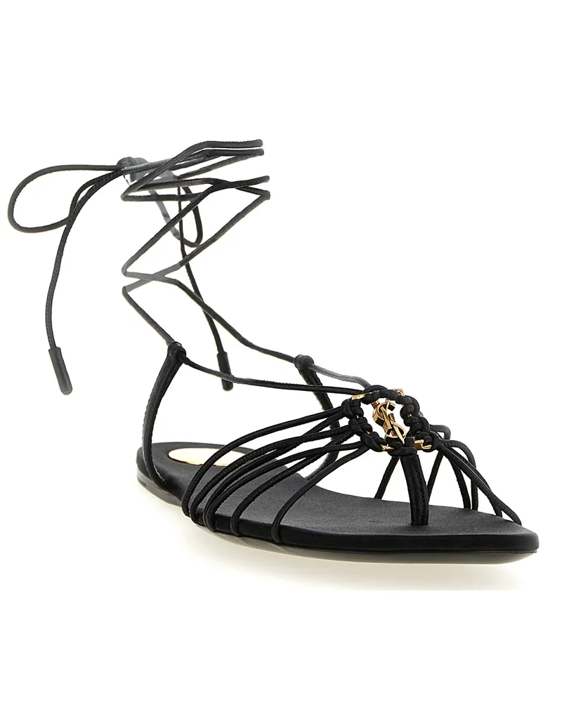Saint Laurent Women's Black Lamb Leather Flat Sandals Black