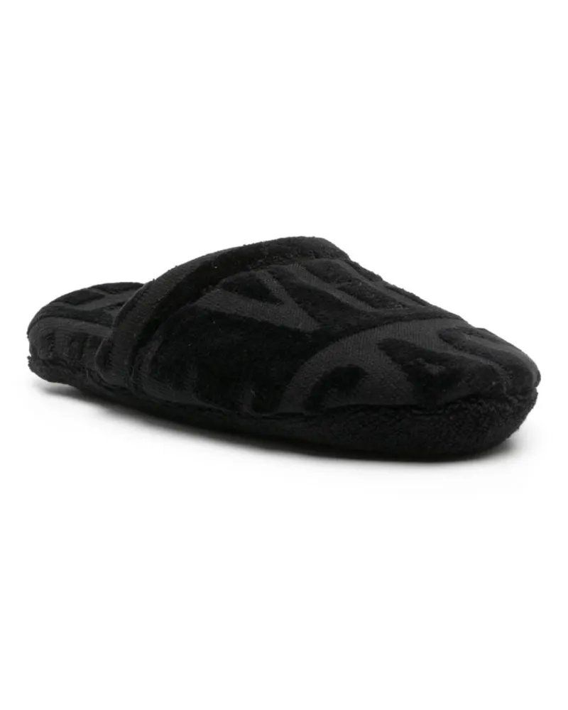 Versace Unisex Bath Slippers Black Ecoleather Cotton Flat Shoes Black