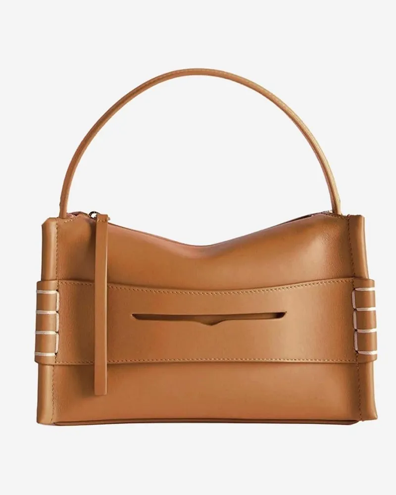 J.W.Anderson Women's Small Leather Loafer Bag With Logo Light Brown Full Grain Calf Shoulder Brown