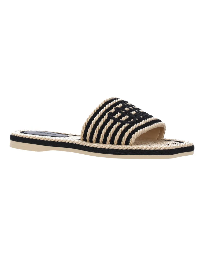 Chloé Women's Striped Rope Slide Sandal Black Cotton Black