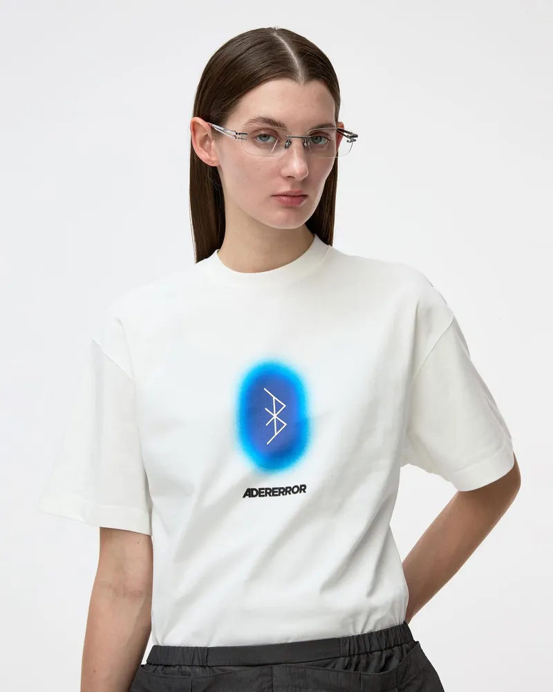 Adererror Blue Net Graphic Print T-Shirt — White White