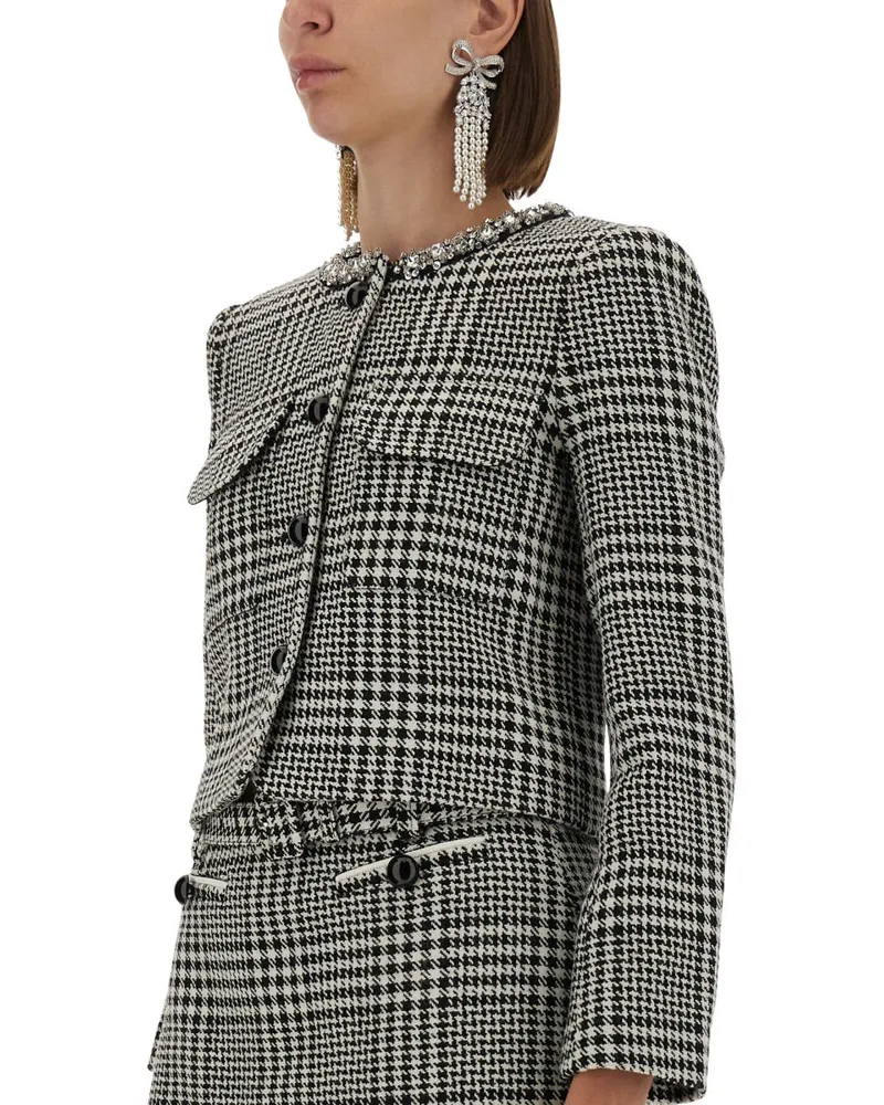 Self-Portrait Crystal-Embellished Houndstooth Jacket — Multicolor Multicolor