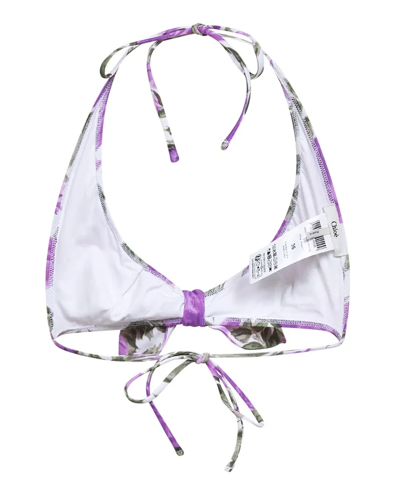 Chloé Women's Bikini Top Rose Print White-Purple Polyamide Swimwear White/purple Sea Clothing Purple