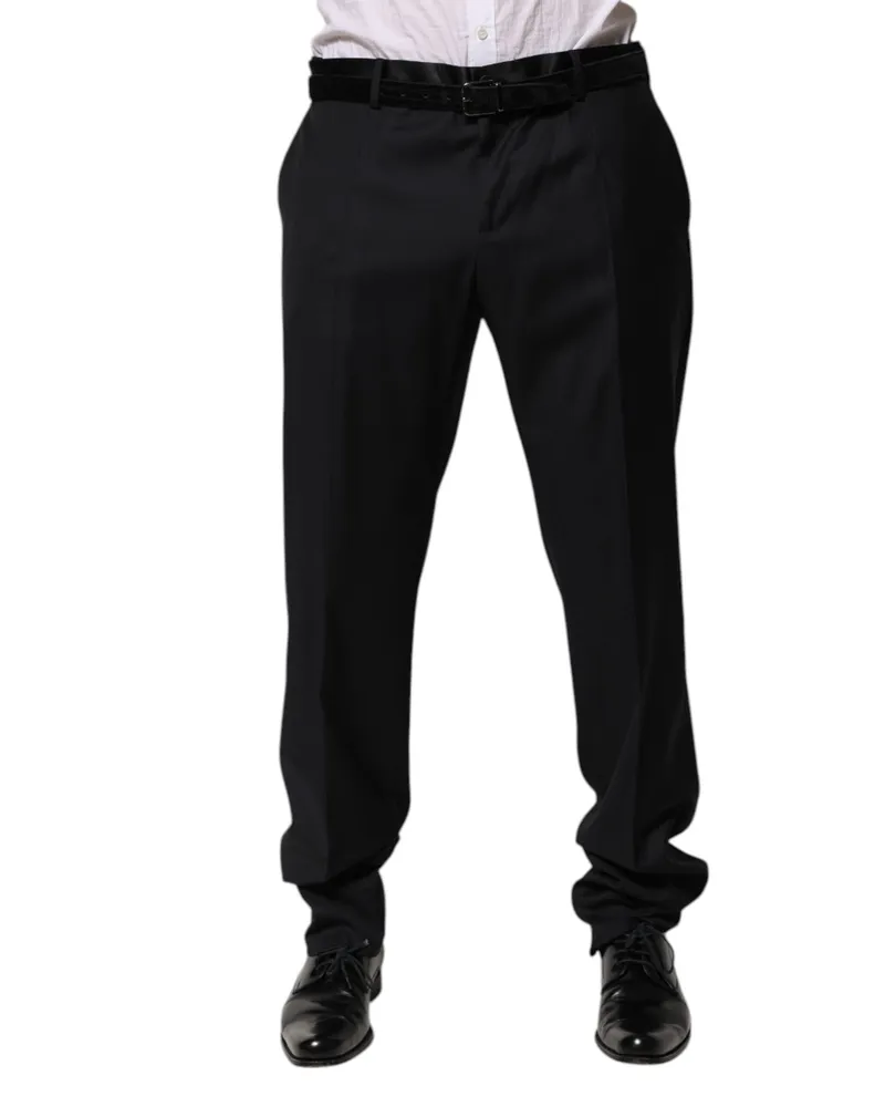Dolce & Gabbana Men's Tapered Wool-Silk Trousers Black Cotton Polyester Black