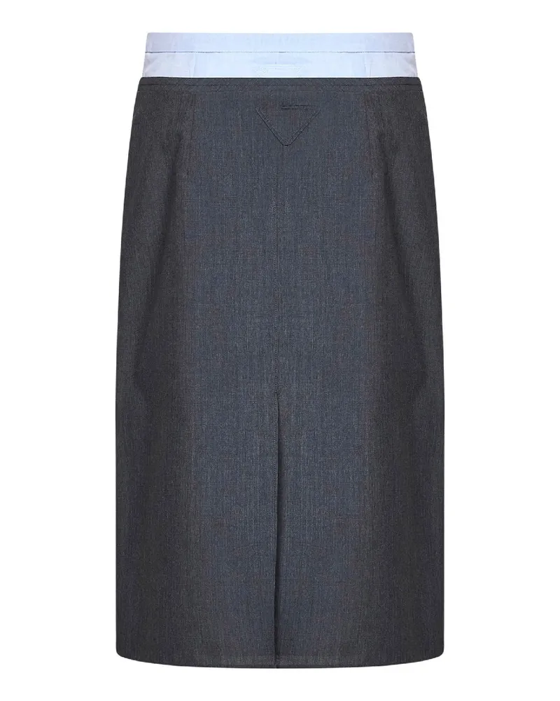 Prada Women's Skirt Midi Wool And Mohair With Poplin Insert Grey Virgin Gray