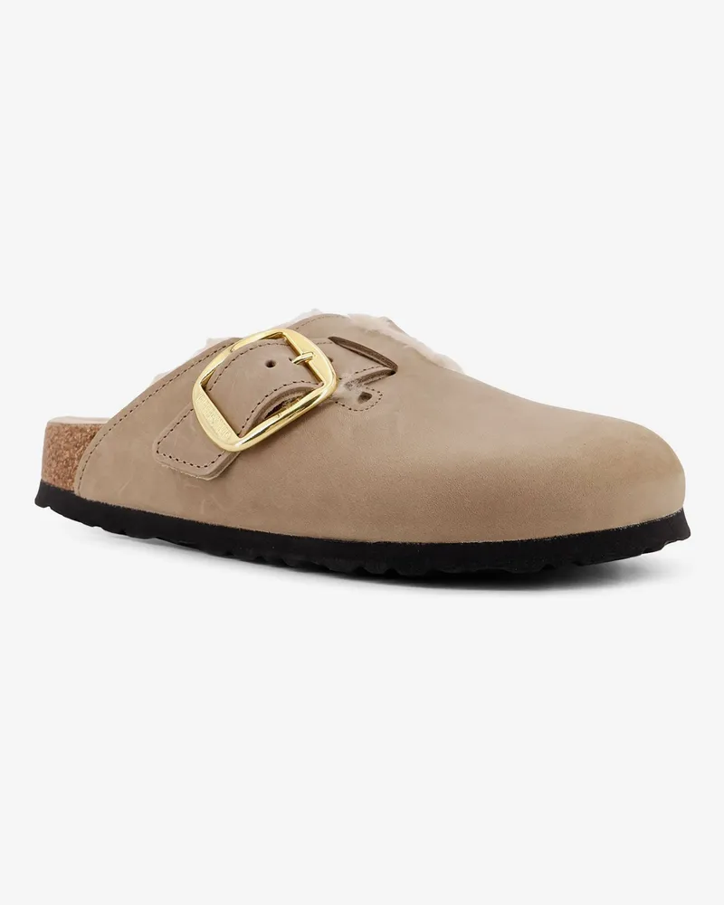 Birkenstock Women's Sandals Boston Suede Grey Leather Beige