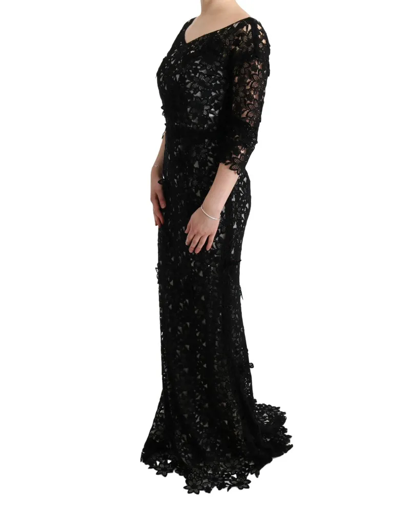 Dolce & Gabbana Women's Black Cotton Silk Floral Long Dress Black