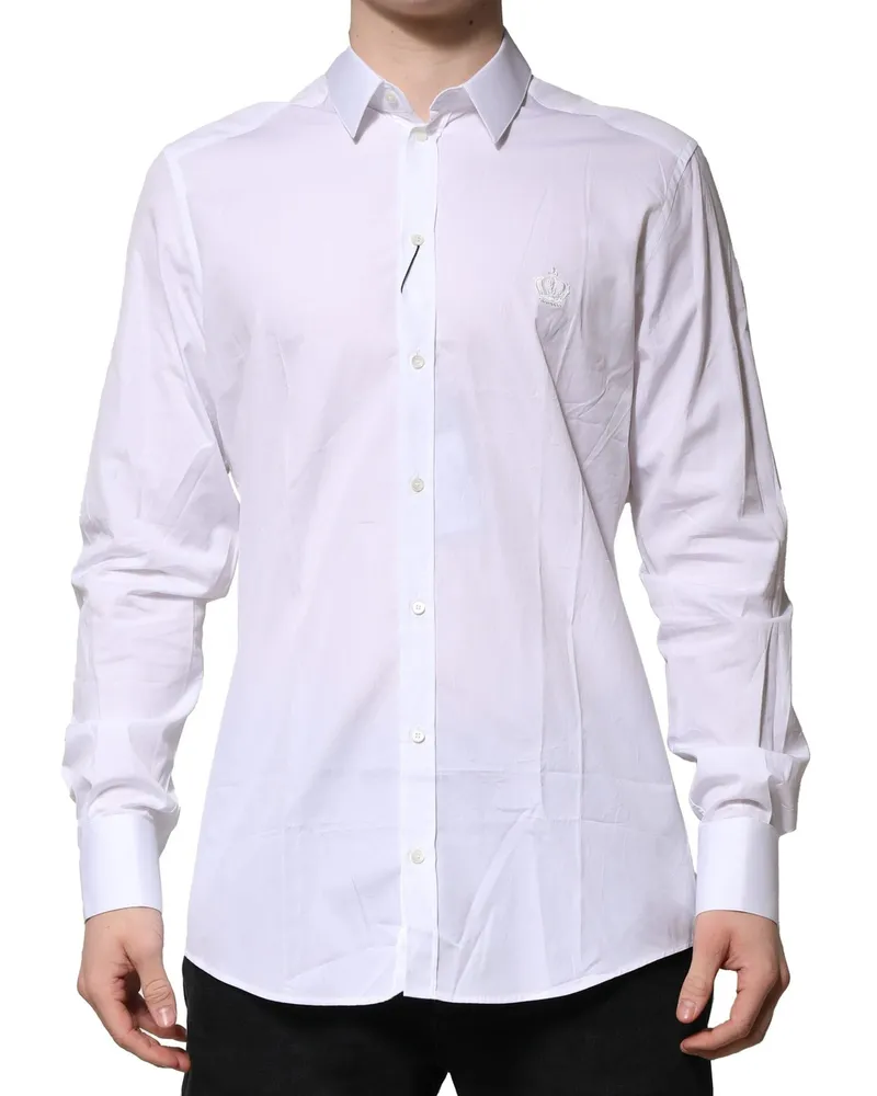 Dolce & Gabbana Men White Cotton Gold Long Sleeves Formal Shirt White