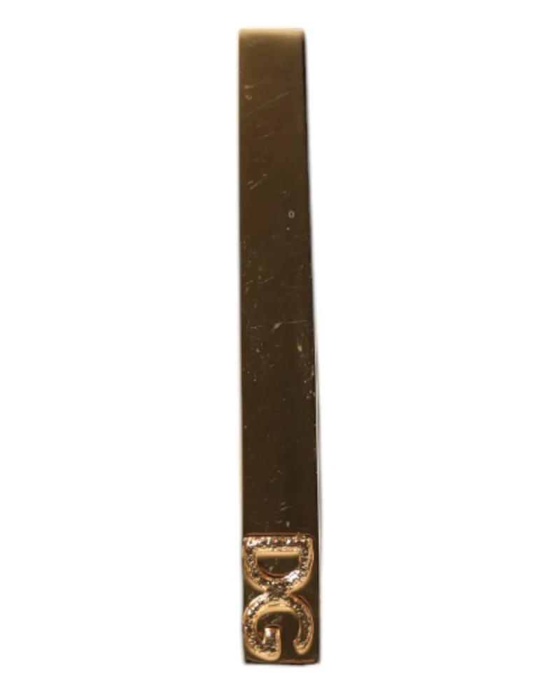 Dolce & Gabbana Men's Gold Tone Brass Logo Branded Tie Clip Bar Real Gold