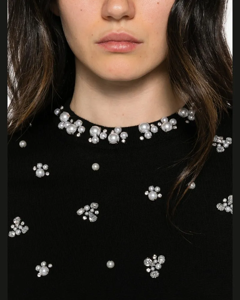 Alice + Olivia Crystal and Pearl-Embellished Sweater — Black Black