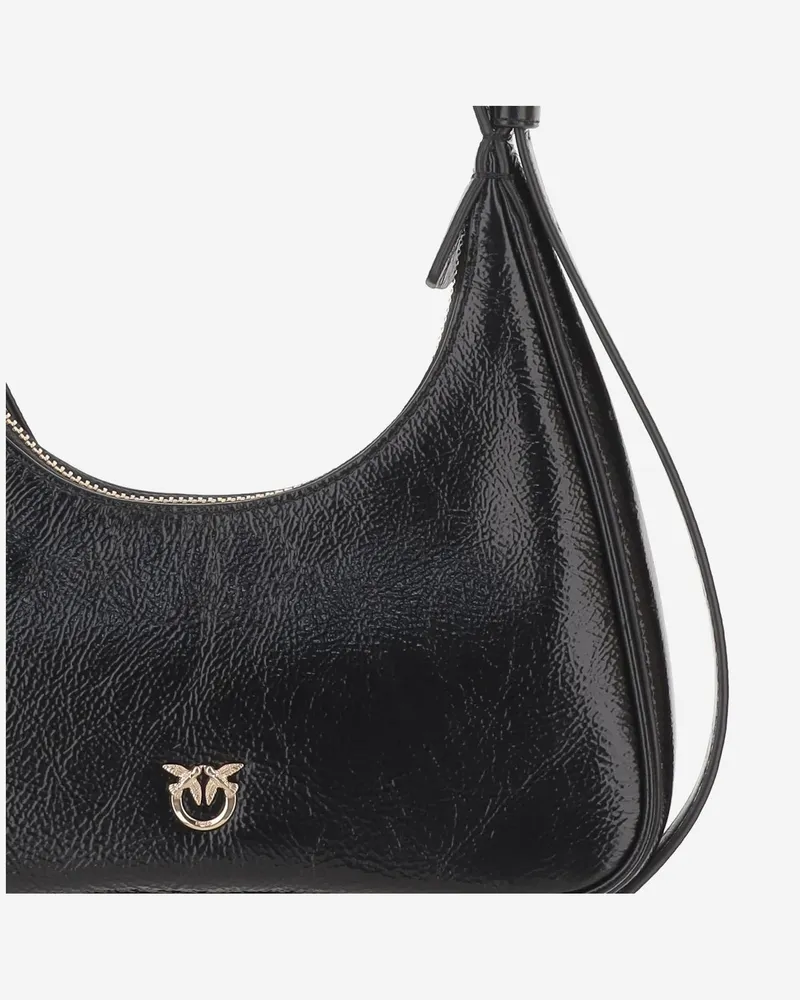 Pinko Women's Glossy Leather Hobo Bag Black Shoulder Black