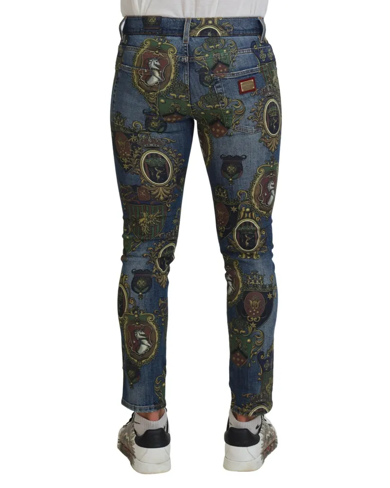 Dolce & Gabbana Men Blue Medal Print Slim Fit Cotton Jeans Clothing Blue
