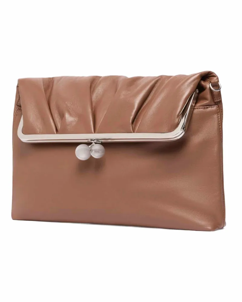 Max Mara Women's Envelope Clutch Pasticcino Tan Brown Leather Handbags Hand Bags Brown