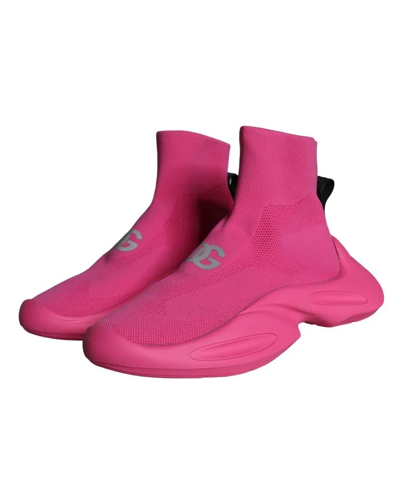 Dolce & Gabbana Men's Pink Logo Print Slip On Socks Sneakers Shoes Fabric Pink