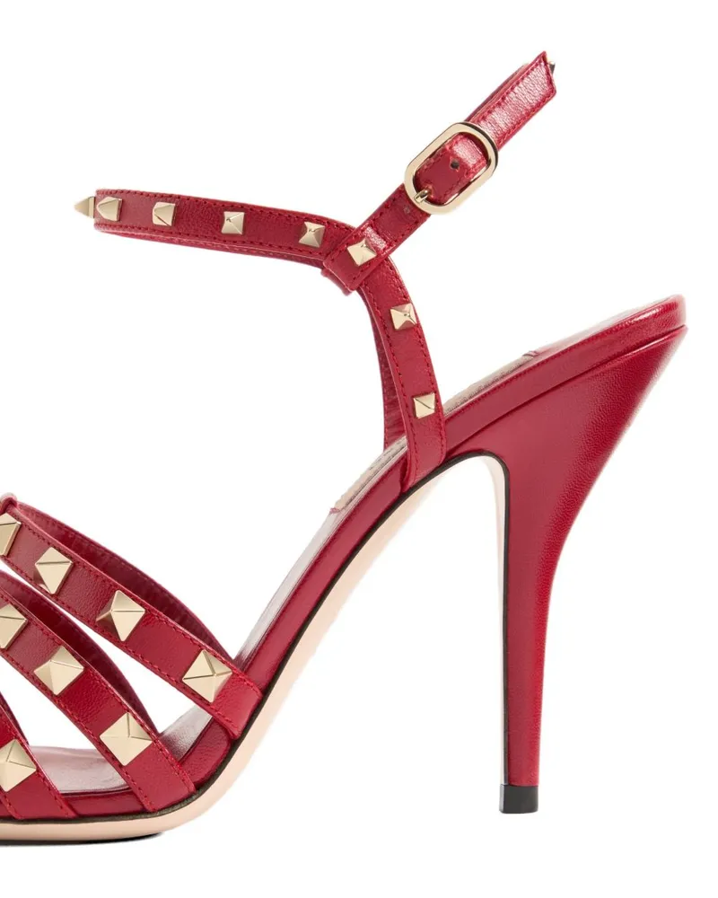 Valentino Garavani Studded Kidskin Leather Heel Sandal — Red Red