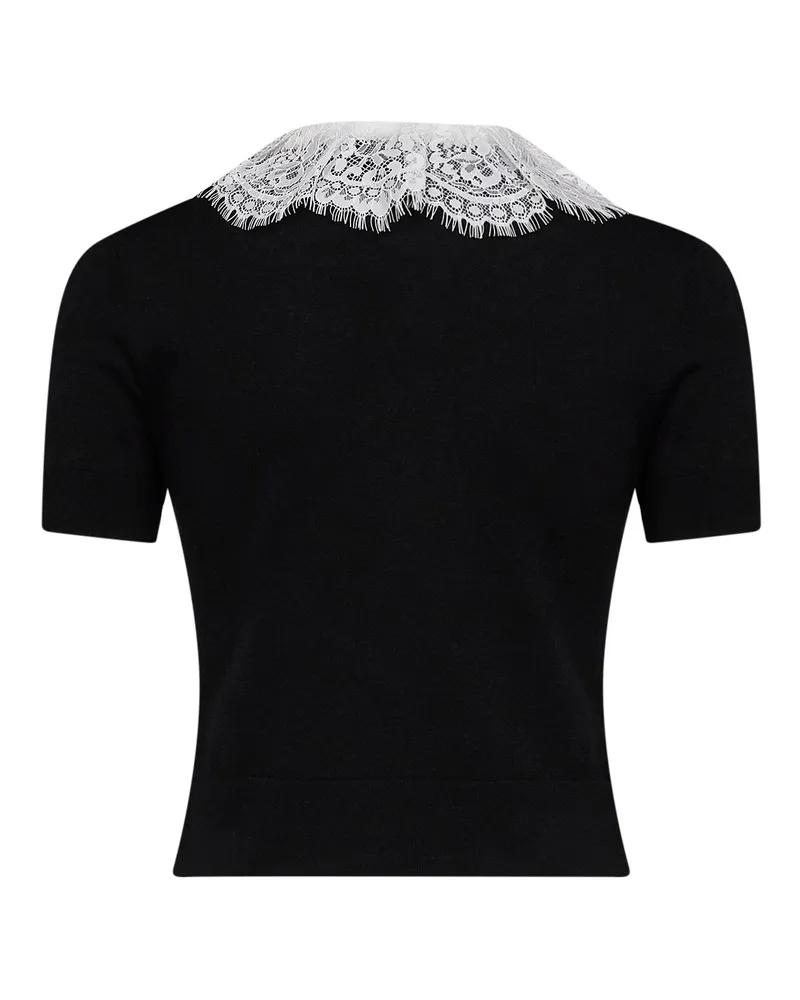 Self-Portrait Lace Collar Wool Blouse — Black Black