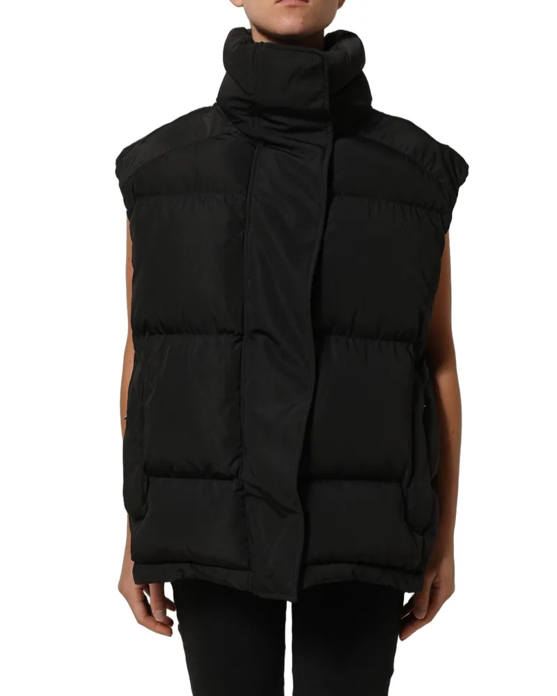 Dolce & Gabbana Women Black Polyester Sleeveless Padded Men Puffer Jacket Clothing Black