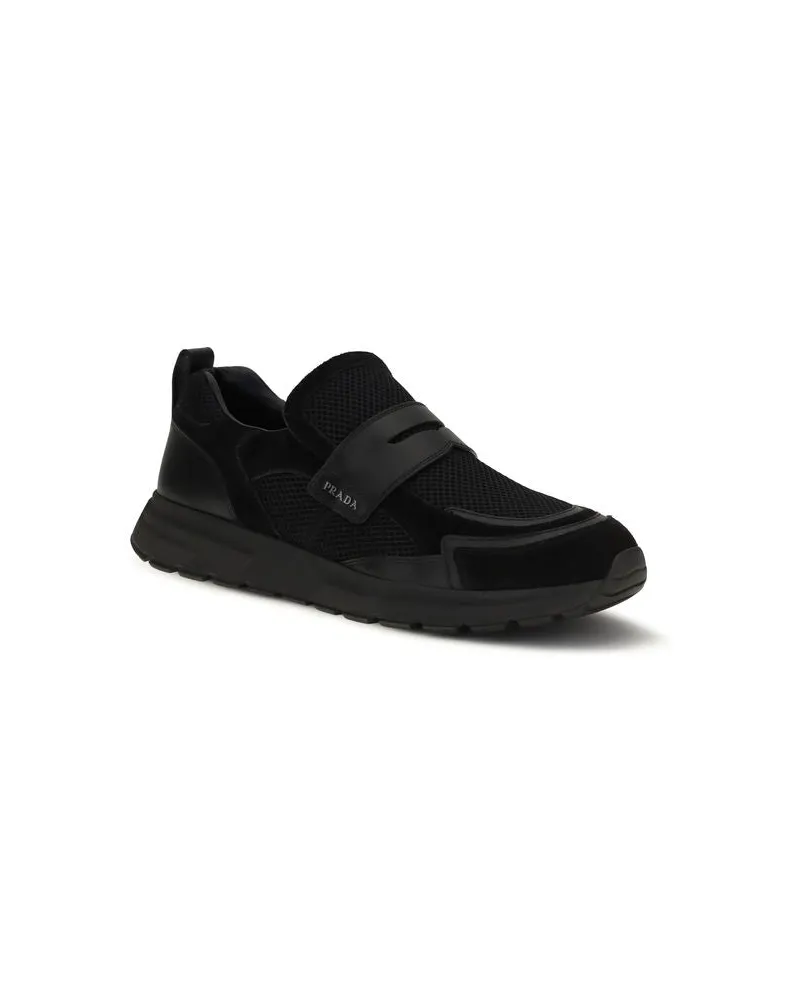 Prada Men's Black Calf Leather Bos Taurus Athletic Sneakers Black