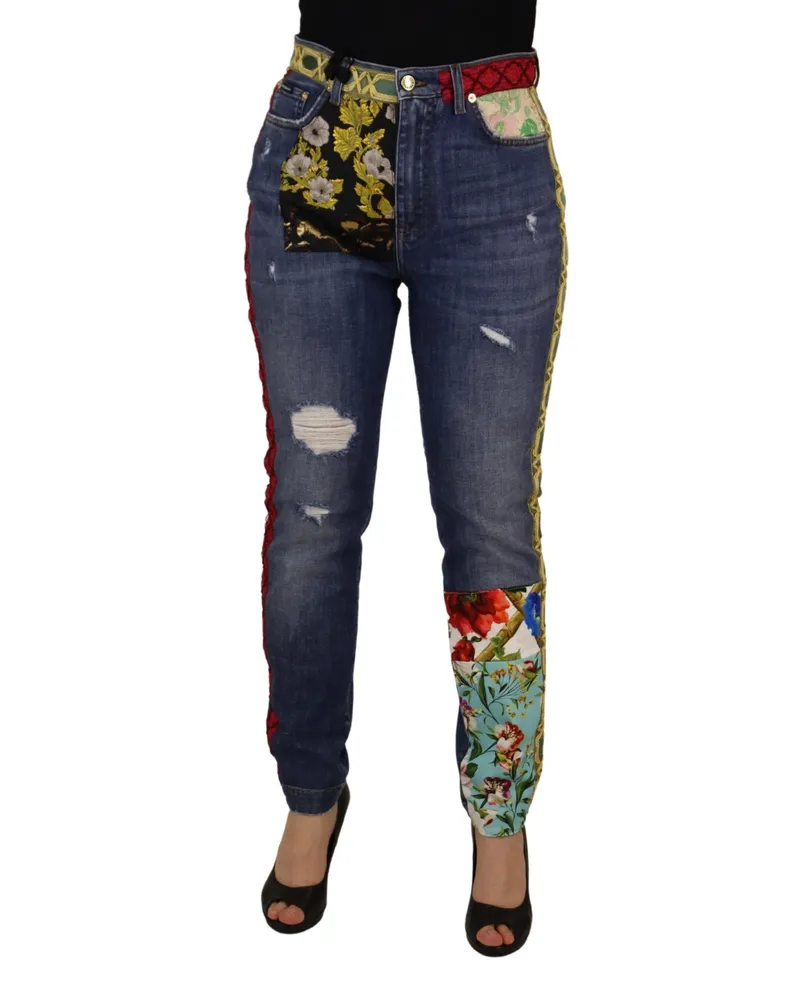 Dolce & Gabbana Women's Blue Patchwork High Waist Denim Jeans Clothing Blue