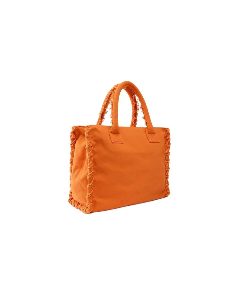 Pinko Logo-Embroidered Canvas Tote Bag — Orange Orange