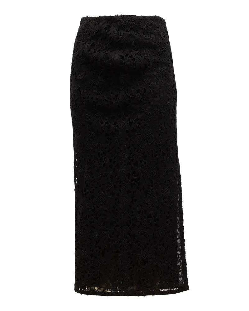 Valentino Garavani Women Midi Skirt With Floral Lace Black Black