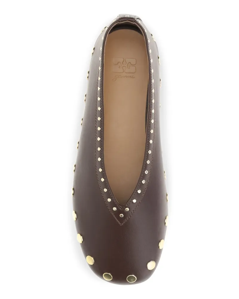 Ganni Women's Ballerina Shoes Jenny Chicory Coffee Cotton Brown