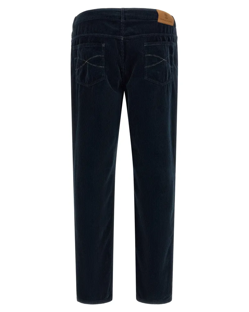 Brunello Cucinelli Pure Cotton Corduroy Trousers — Navy Navy