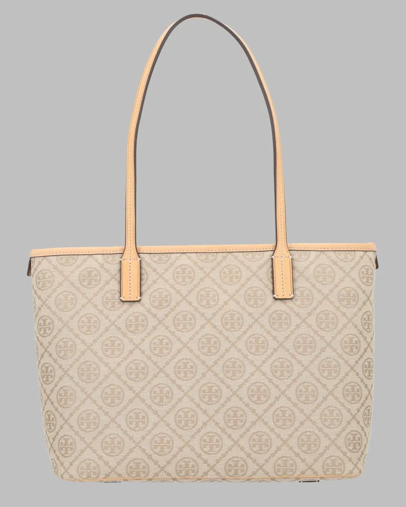 Tory Burch Women's Shopping Bag T Monogram Beige Cotton Polyester Shoulder Beige