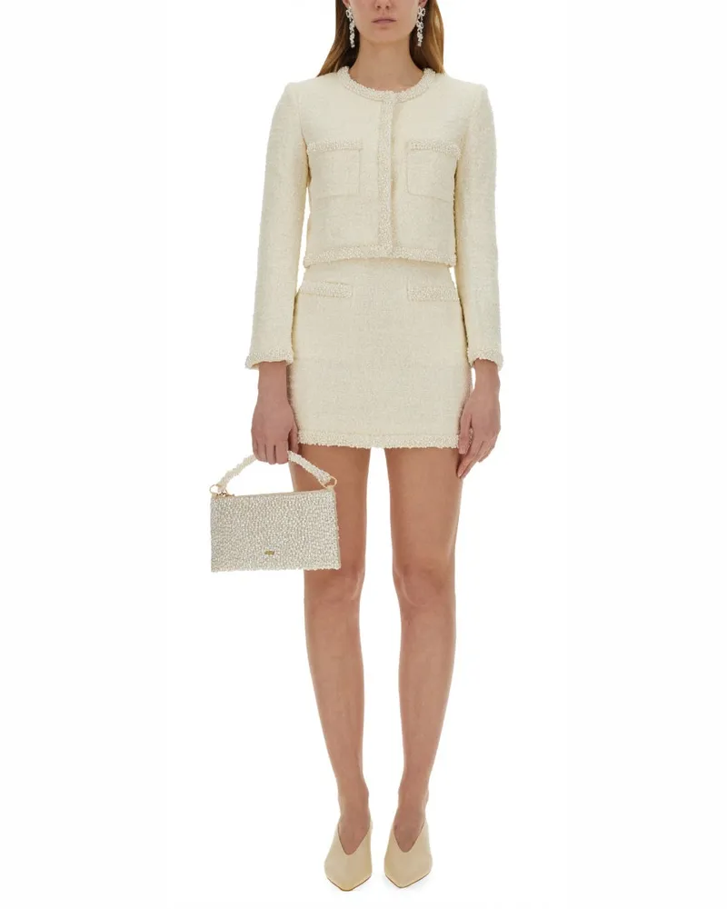 Self-Portrait Pearl-Embellished Boucle Mini Skirt — Ivory Ivory